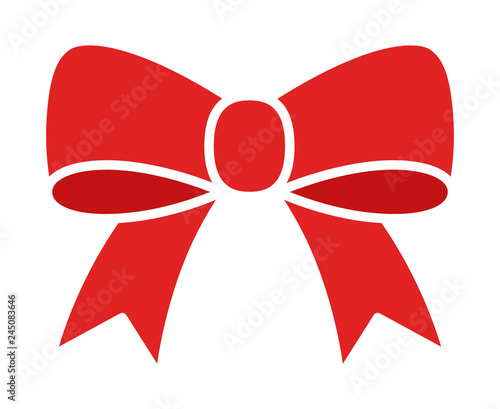 Red bow ribbon or riband gift decoration line art vector icon for apps and websites