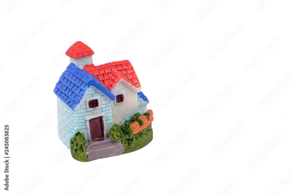 Small house and Bit Coin isolated on white background
