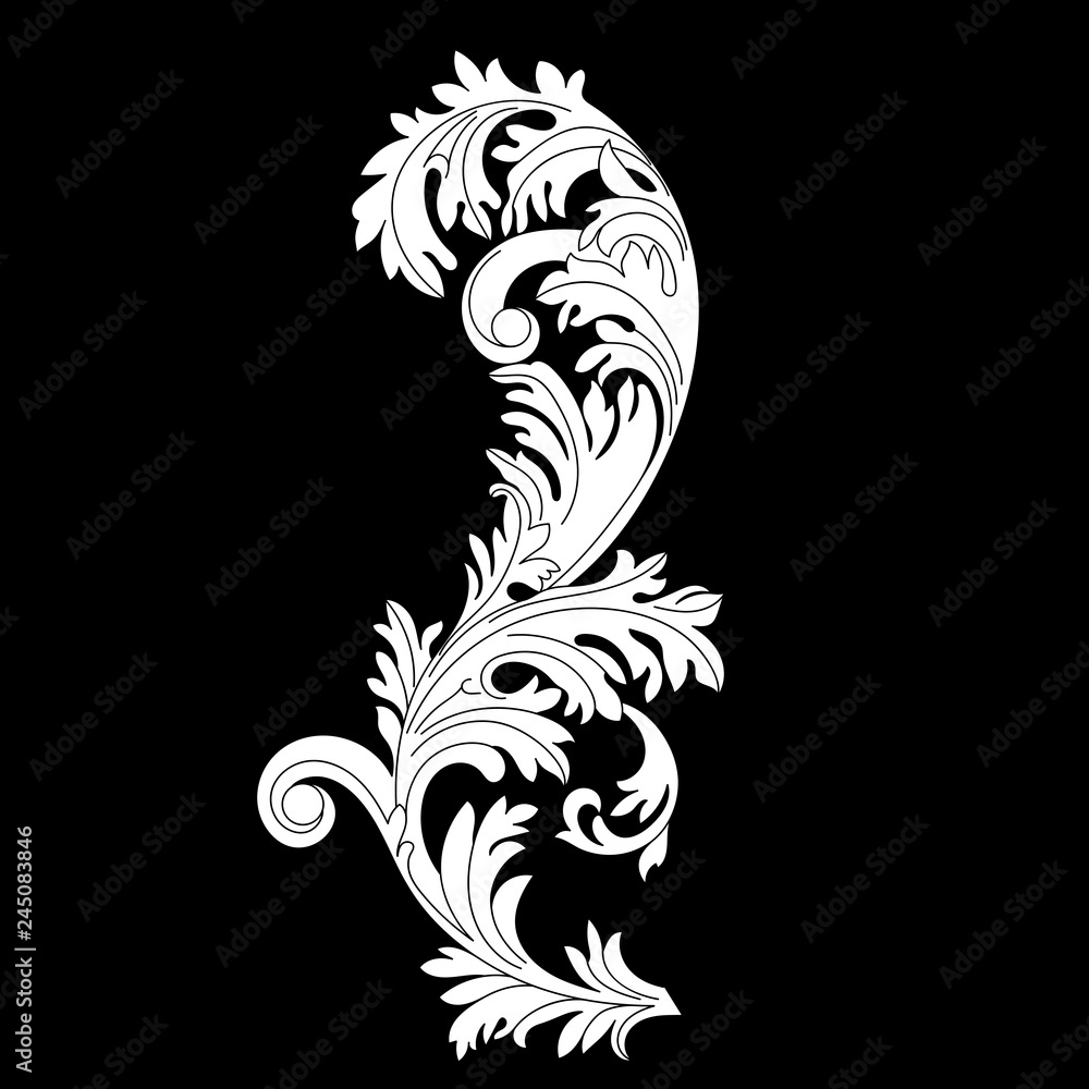 Fototapeta premium Black vintage baroque ornament, corner. Retro pattern antique style acanthus.