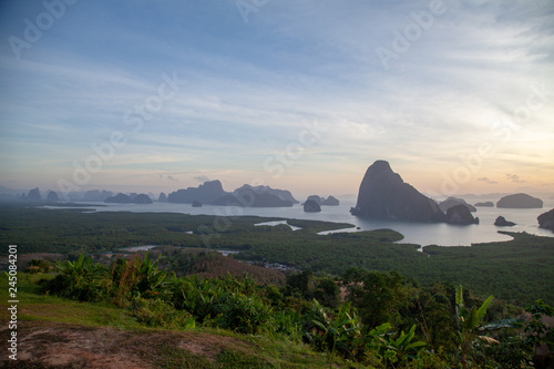 Fabulous view of the mountains, jungles and the sea from a height at dawn. Thailand Phang nga © Ольга Кирюхина