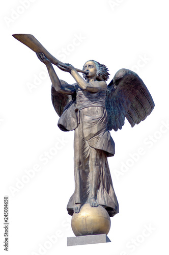 symbolic figure of an angel playing a musical instrument.