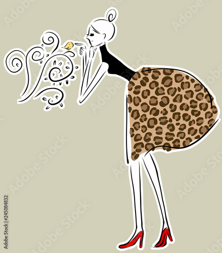 Quadro su tela パリジェンヌ　女の子　おしゃれ　イラスト　ベクター