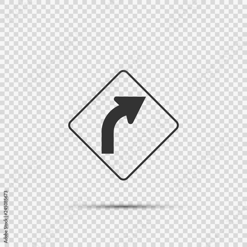 Right Curve Ahead Sign on transparent background