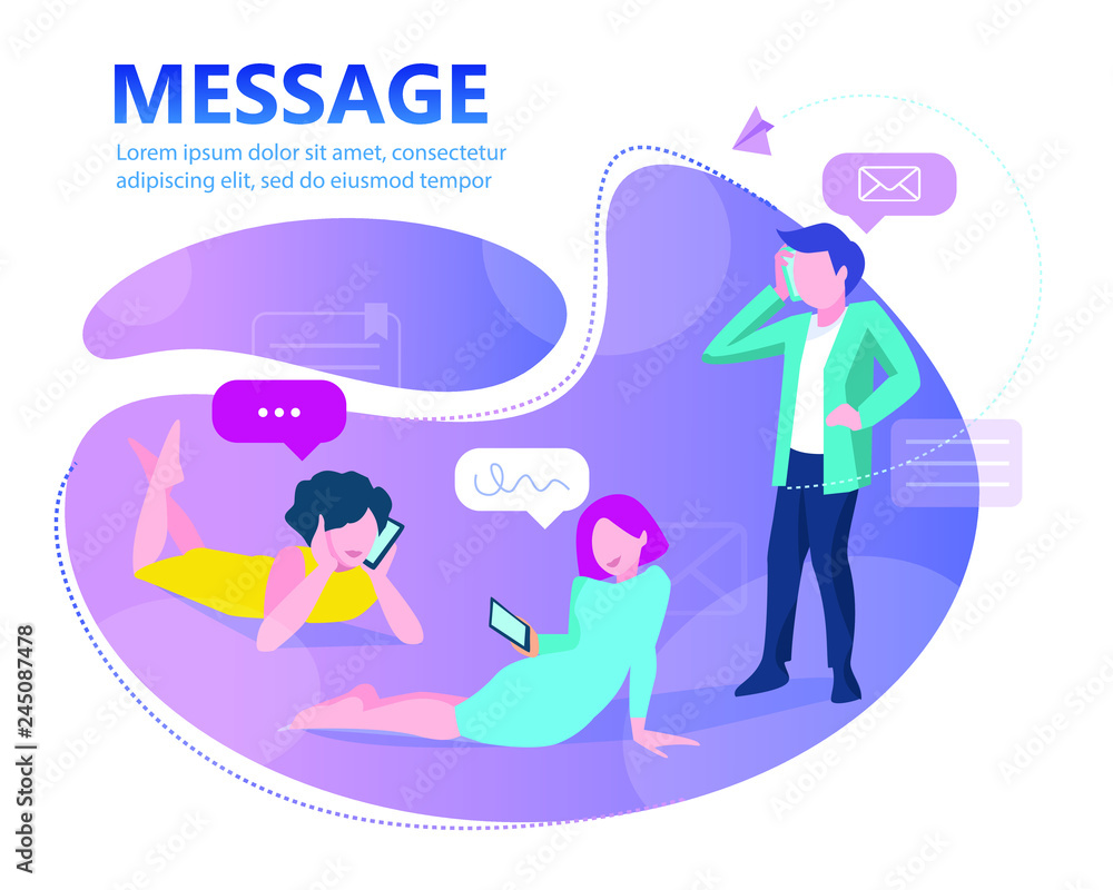 Vector illustration, flat style, businessmen discuss social network, news, social networks, chat, dialogue speech bubbles Vector illustration, flat style, businessmen discuss social network, news, social networks, chat, dialogue speech bubbles