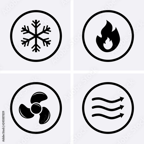 HVAC (heating, ventilating, and air conditioning) Icons. Heating and Cooling technology.