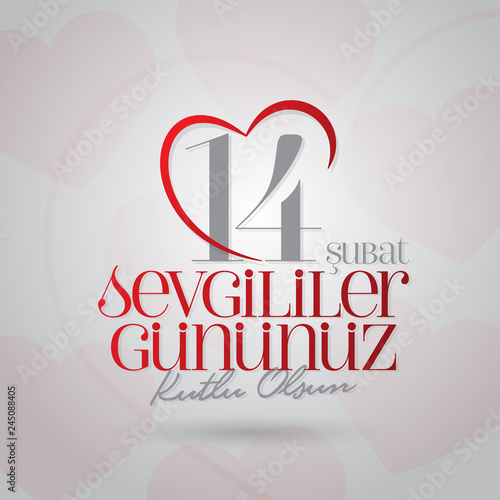 14 February Valentine's Day Celebration (Turkish - 14 Subat Sevgililer Gununuz Kutlu Olsun) wishes, billboard, social media card design.