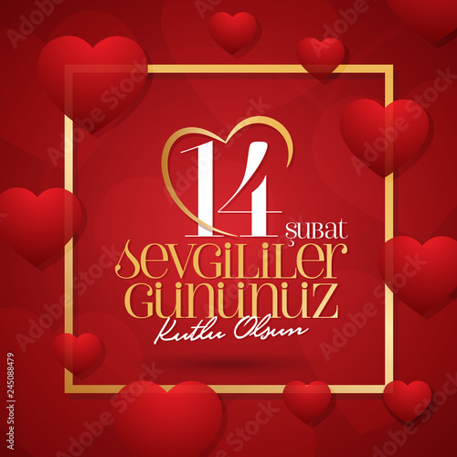 14 February Valentine's Day Celebration (Turkish - 14 Subat Sevgililer Gununuz Kutlu Olsun) wishes, billboard, social media card design.