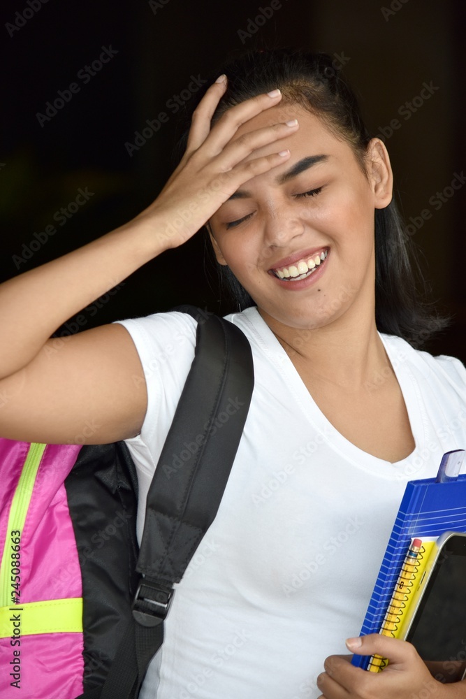 Cute Minority Female Student Laughing With Books Cute Minority Female Student Laughing With Books