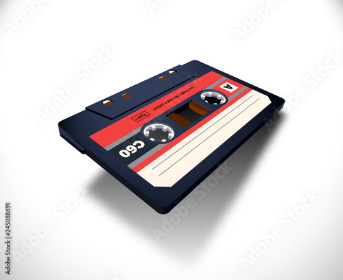 Compact cassette with C60 tape in perspective view