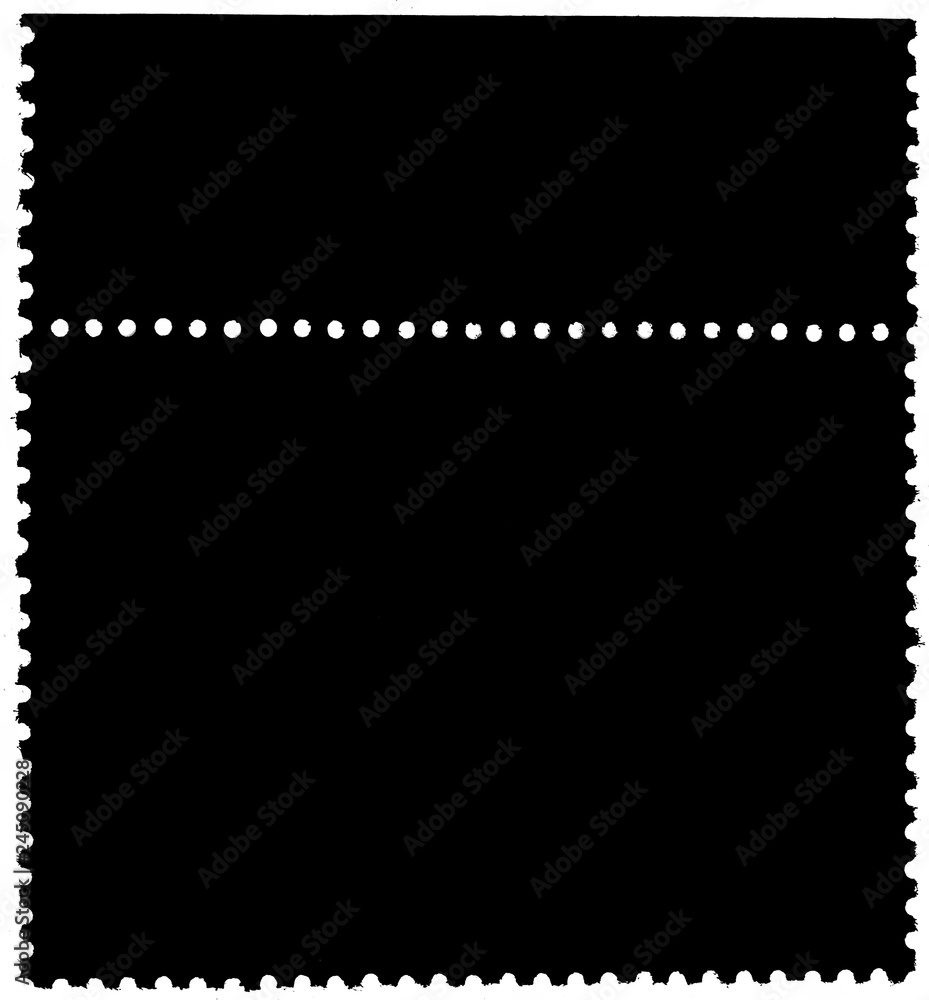 Black postage stamp reverse side with the edge of the sheet isolated on white background