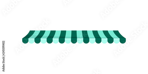 Classic green and white striped canopy awning, design element for cafe, shop, restaurant vector Illustration