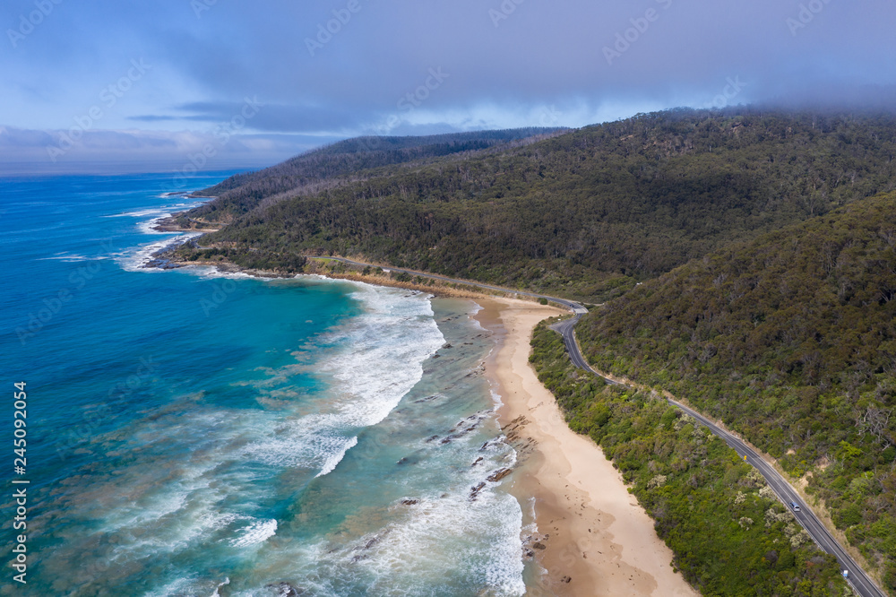 Aerial view of the great ocean road in Victoria Australia, one of the world's most spectacular ocean drives Aerial view of the great ocean road in Victoria Australia, one of the world's most spectacular ocean drives