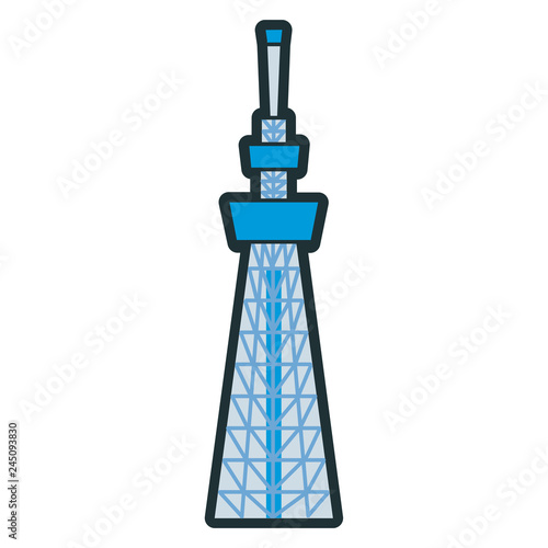 建物のイラスト。日本のシンボルマーク、東京スカイツリーのアイコン。