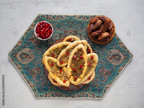 Scones with Zatar. Manakish Arabic. Arabic cuisine.
 photo