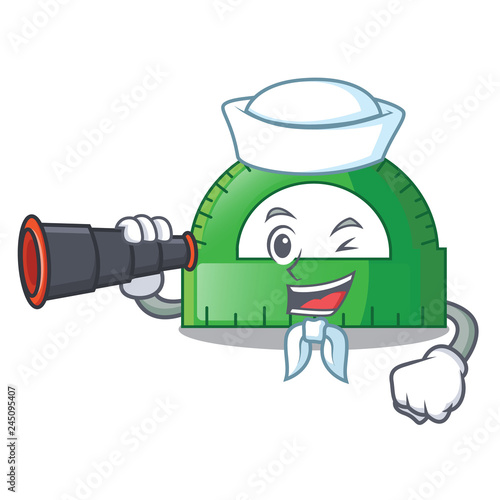 Sailor with binocular protractor on a the mascot table