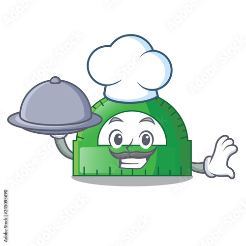 Chef with food protractor on a the mascot table