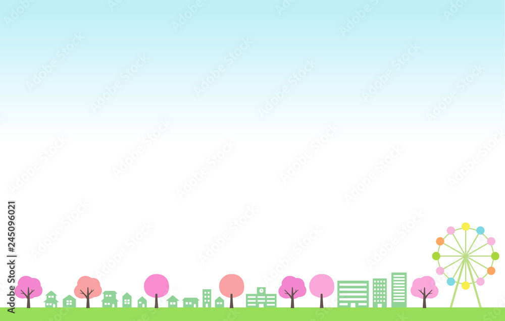 Spring Townscape and Cherry tree illustration Spring Townscape and Cherry tree illustration