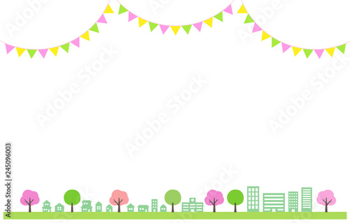 Spring Townscape illustration With decorations