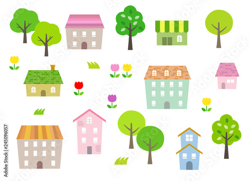 Green Townscape illustration set