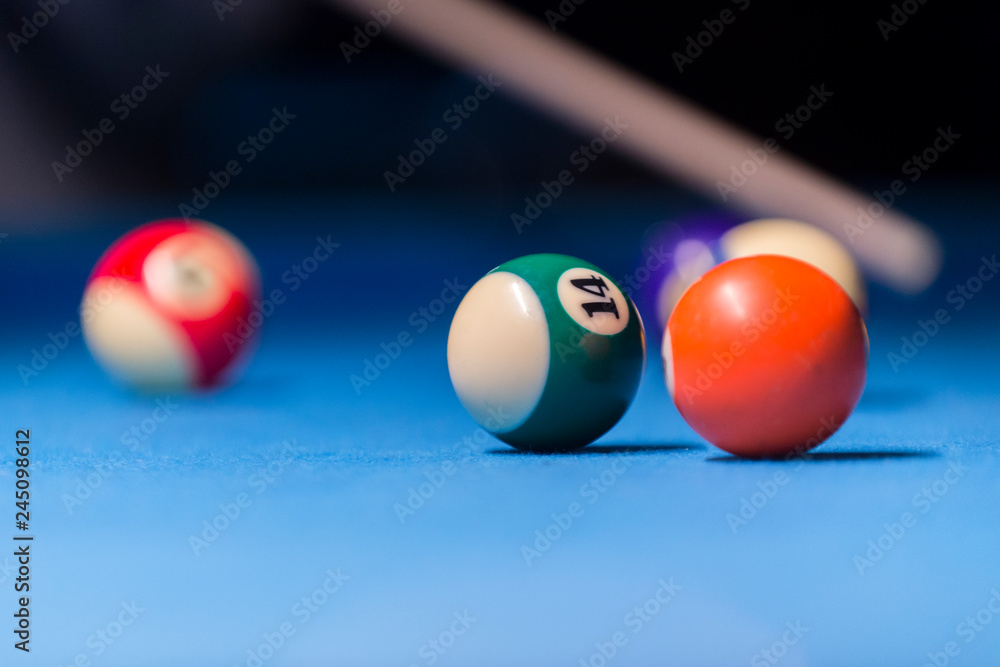 Colorful billiards balls. Billiard ball at blue table. Colorful Colorful billiards balls. Billiard ball at blue table. Colorful