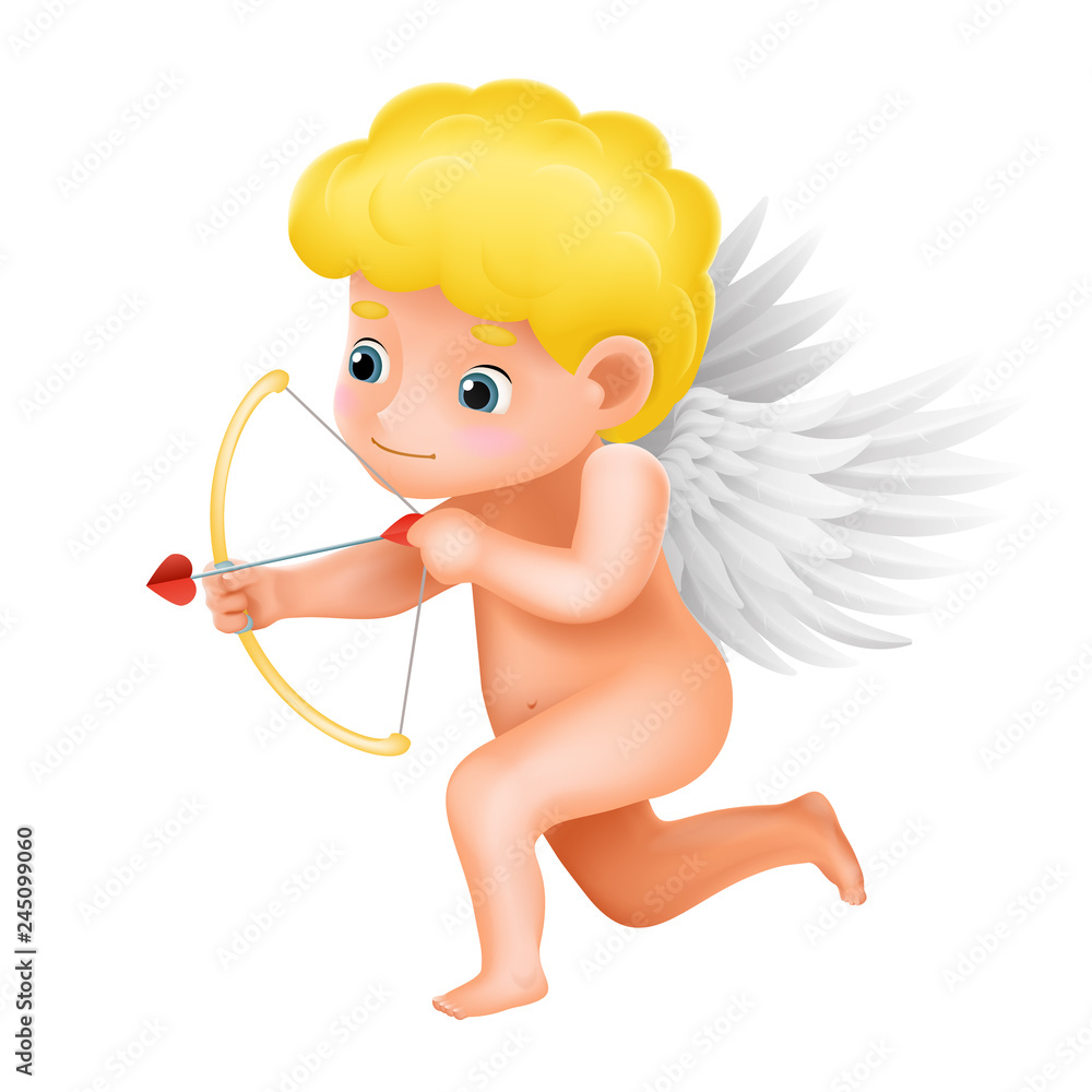 Angel cherub cute baby boy bow arrow love shot child cartoon character 3d  valentine day design vector illustrator Stock Vector | Adobe Stock