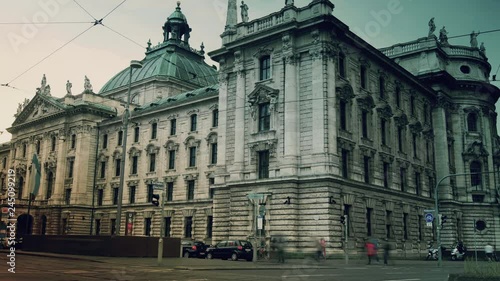 Munich,, Germany:The Justizpalast Munich (Palace of Justice) are two courthouses and administrative buildings in Munich. time lapse photo