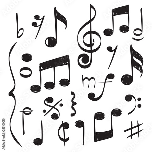 Notes music. Vector hand drawn muzician staff treble clef for song vector concept pictures. Illustration of musician note sound, musical drawn sketchy