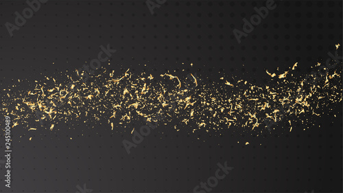 Gold glitter sand texture vector on a black background.