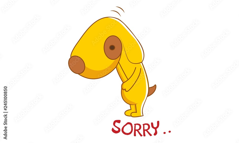 Vector cartoon illustration of cute dog saying sorry.Isolated on white
