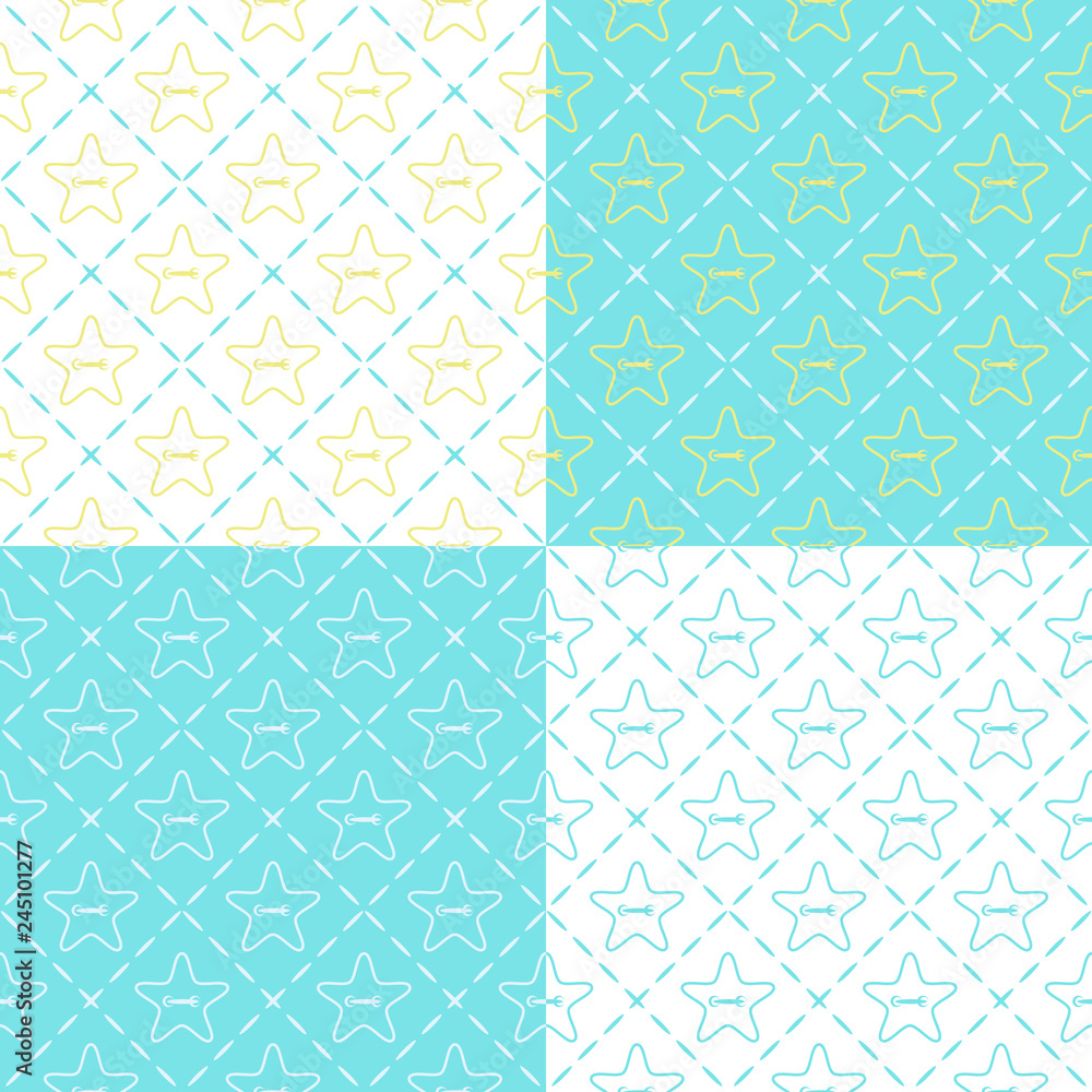 Set of seamless patterns with buttons in the shape of a star. Vector backgrounds. Set of seamless patterns with buttons in the shape of a star. Vector backgrounds.