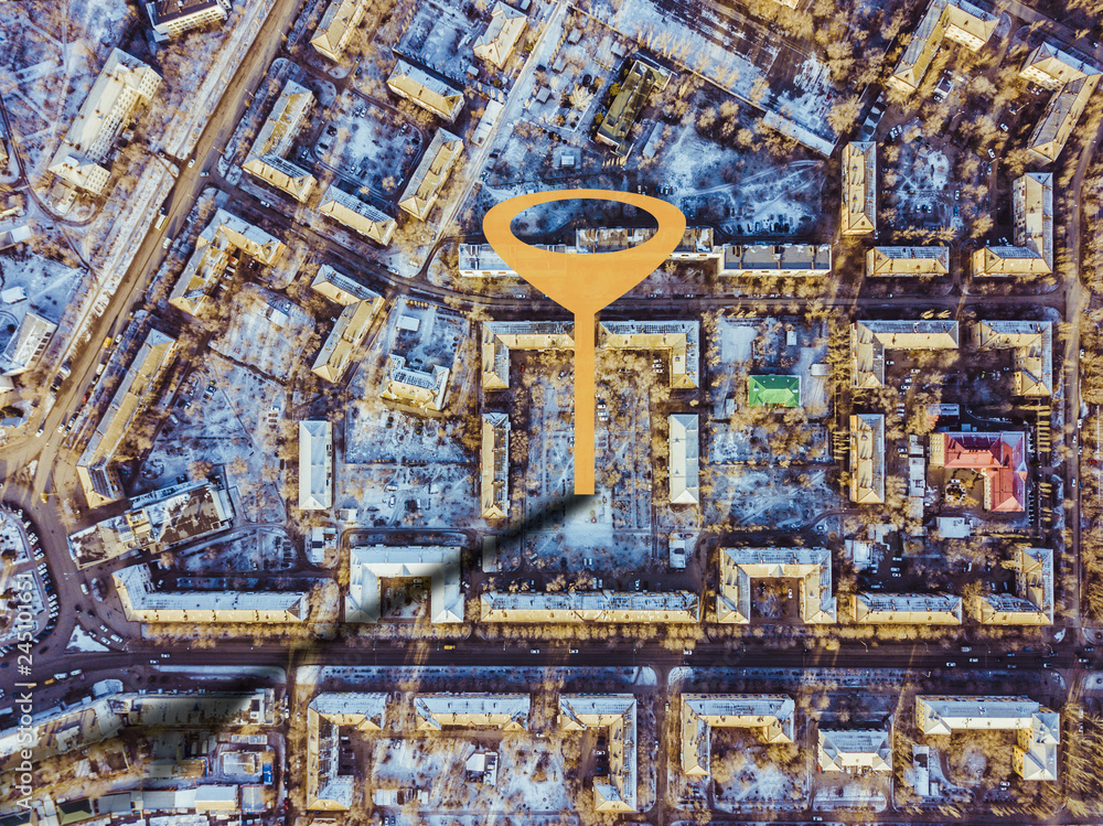 Fototapeta premium geotag point on city streets. aerial view b