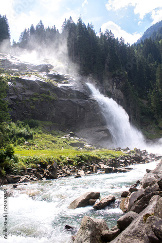 Beautiful nature of Austria wonderful landskape river, mountains, waterfall, forests