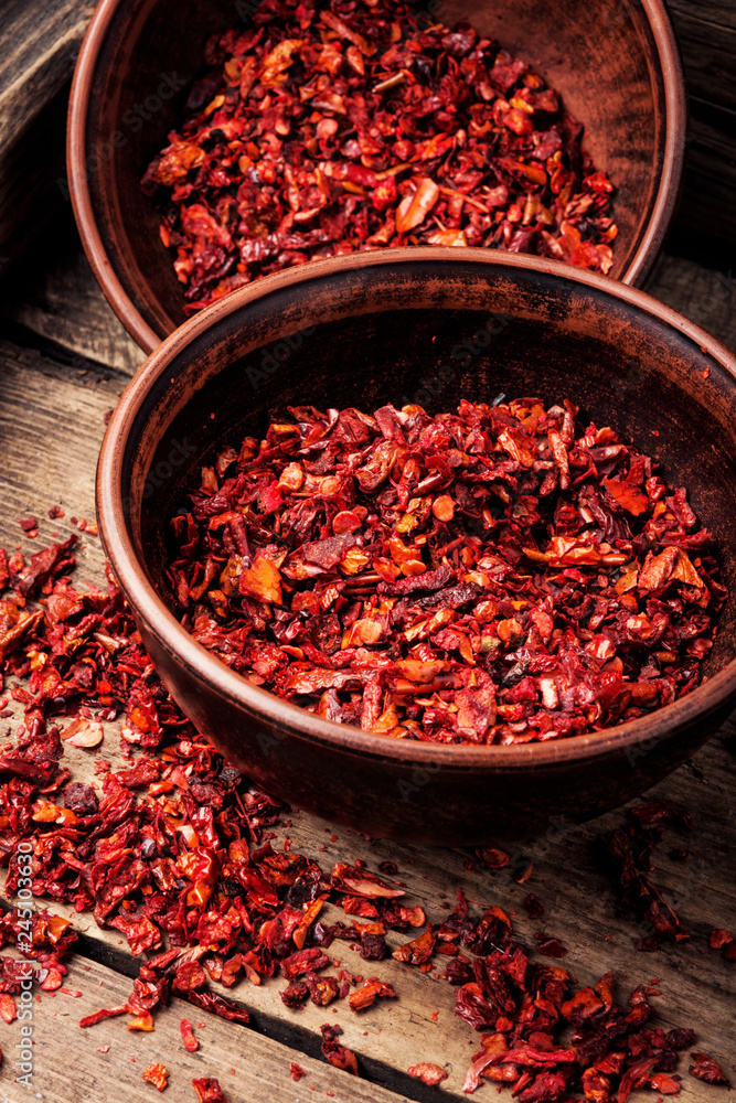 Dried red chilli flakes