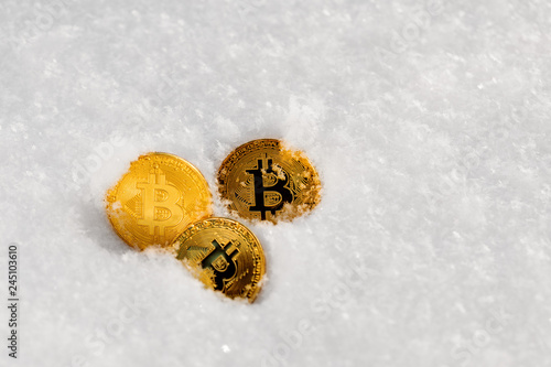 Bitcoin cryptocurrency on snow.