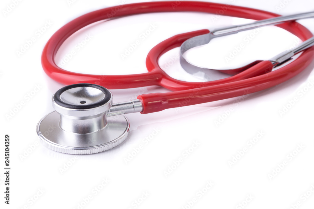Stethoscope On White Background with selective focus and crop fragment Stethoscope On White Background with selective focus and crop fragment