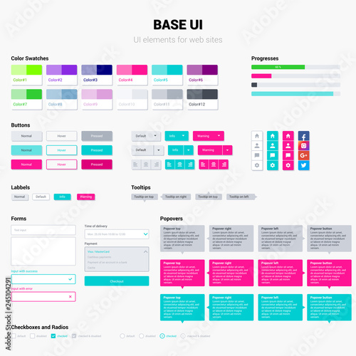 Ui kit in trendy bright colors. Vector elements. Easy change.