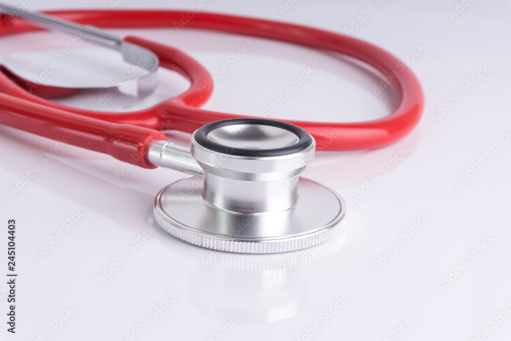 Stethoscope On White Background with selective focus and crop fragment Stethoscope On White Background with selective focus and crop fragment