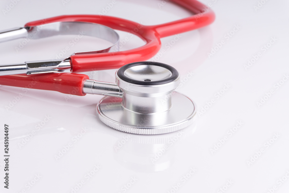 Stethoscope On White Background with selective focus and crop fragment Stethoscope On White Background with selective focus and crop fragment