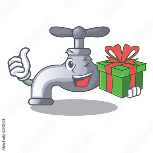 With gift water tap isolated on the character