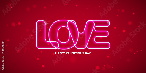 Valentine's day Neon Text., banner template. red heart with lettering on background. tags poster design Vector brochure.