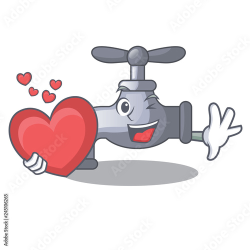 With heart water tap isolated on the character