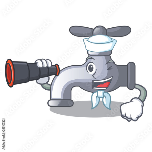 Sailor with binocular water tap isolated on the character