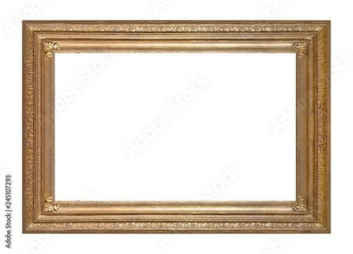 Golden frame for paintings, mirrors or photo isolated on white background  © Elena