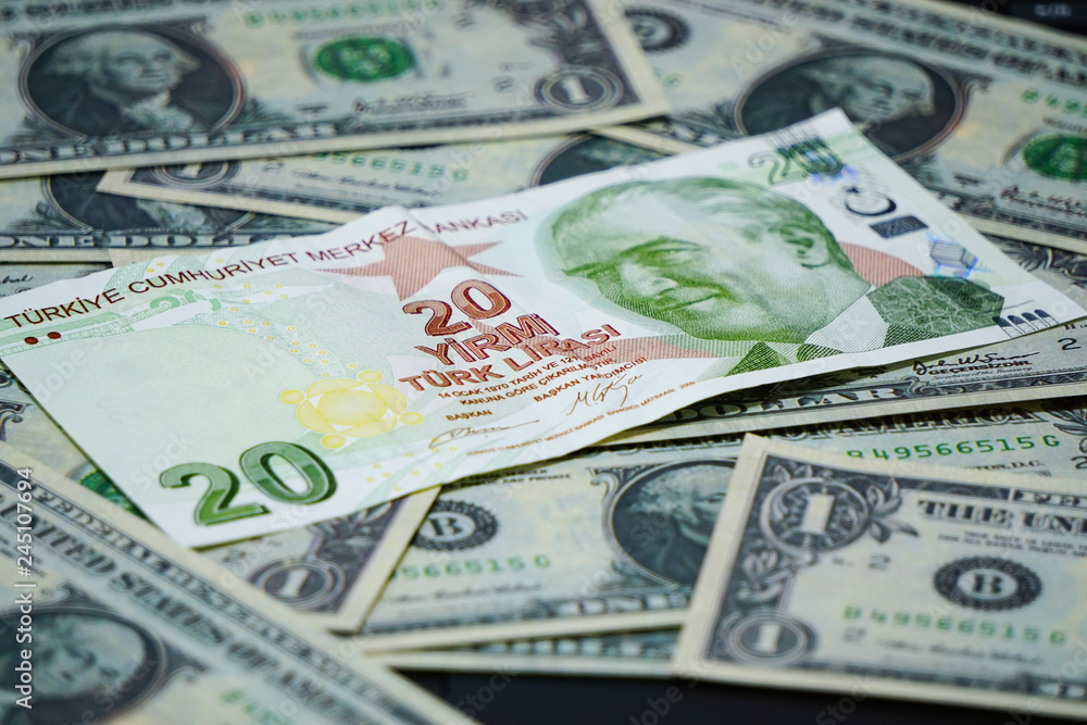 Us dollar and Turkish lira banknotes template texture background Us dollar and Turkish lira banknotes template texture background
