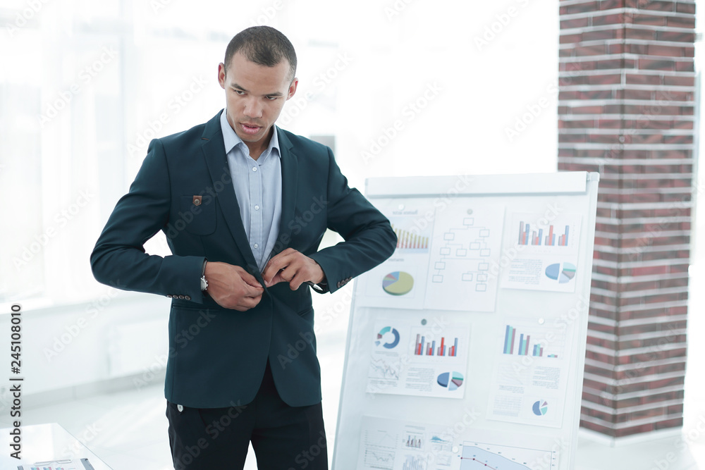 young businessman making presentation of a new financial project young businessman making presentation of a new financial project