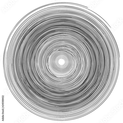 Concentric rings, circles pattern abstract monochrome element, vortex whirlpool vector