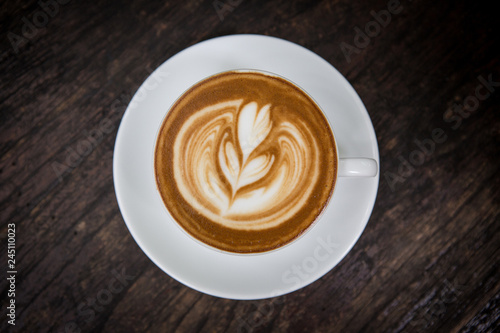 Top view hot coffee ,hot latte ,latte art