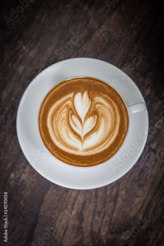 Top view hot coffee ,hot latte ,latte art
