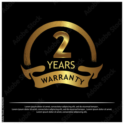 Two year warranty golden label on black background - Vector