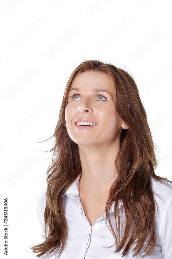 close up.young business woman looking up at copy space close up.young business woman looking up at copy space